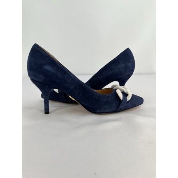 BEAUTIISOLES Claudia Pointed Toe Pump Size 8 In Navy Suede Leather - Picture 6 of 16